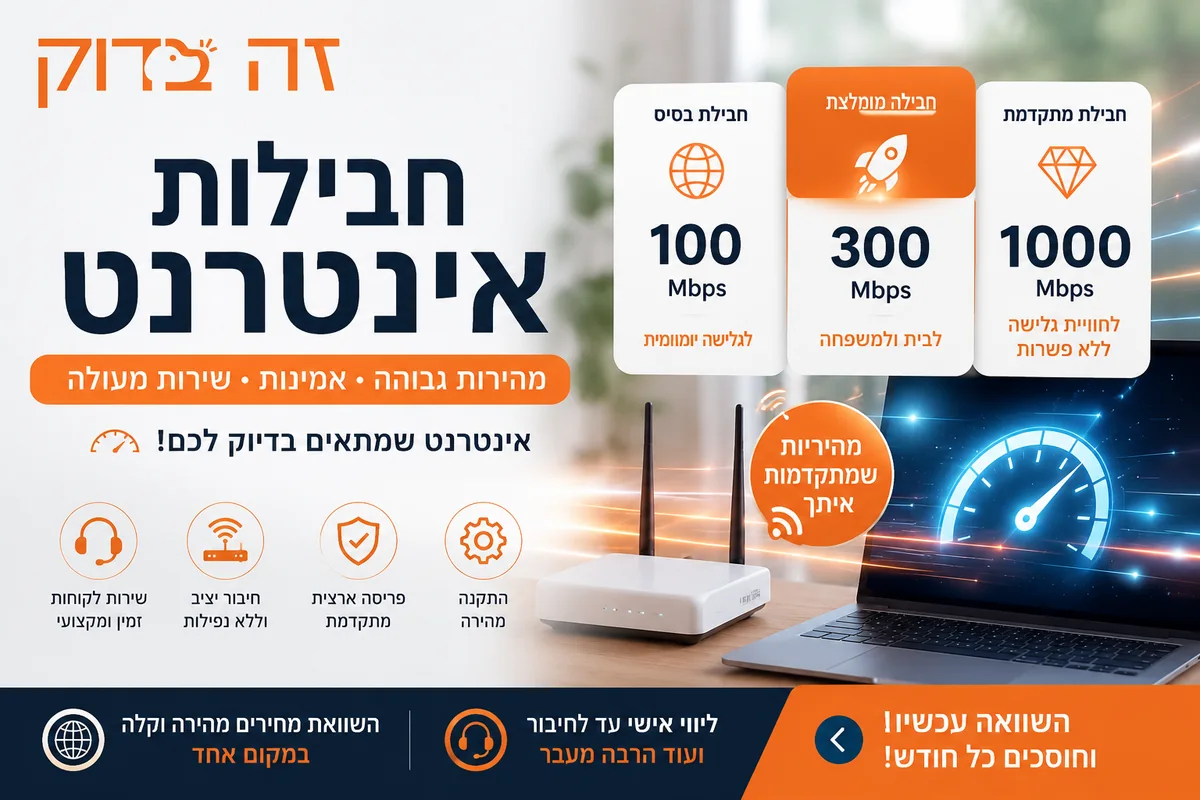 השוואת חבילות אינטרנט במהירויות שונות, עם אפשרויות לחיבור מהיר ויציב והתאמת החבילה לצורכי הבית והמשפחה
